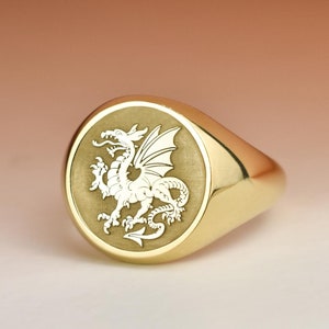14K Gold Chinese Dragon Signet Ring, Year of the Dragon Ring, Chinese Zodiac Sign Ring For Men & Women, Good Luck Ring, Good Fortune Ring