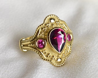 Gold Filigree Ruby Ring, Ancient Greek Ruby Ring, Red Ruby Stone Ring, Antique Style Ruby Ring, Women Filigree Jewelry, Ruby Womens Ring