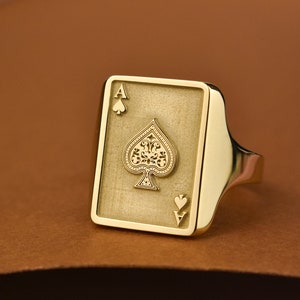 14K Gold Ace of Spades Siegelring, Gold Spielkarte Ring, Rechteck Siegelring, Geschenk für Spieler, Motörhead Siegelring, Geschenk für Biker