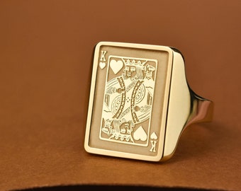 14K Gold Ace of Spades Signet Ring, Gold Playing Card Ring