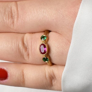 Dainty Ruby Ring For Women, Multi Gemstone Ring, Solid Gold Ring, Anniversary Gift for Her, Mothers Day Gift, Ring For Mom, Gift for Mum