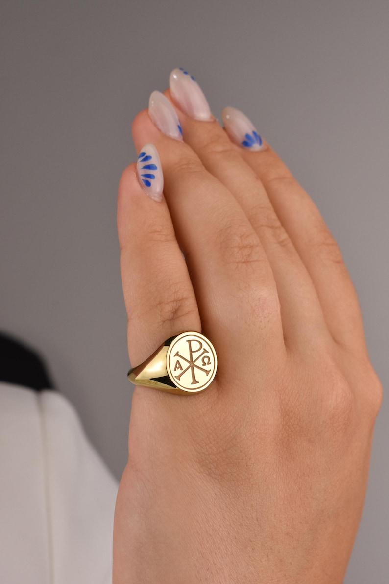 14K Gold Chi Rho Symbol Signet Ring, Greek PX Jewelry, Christogram Ring ...