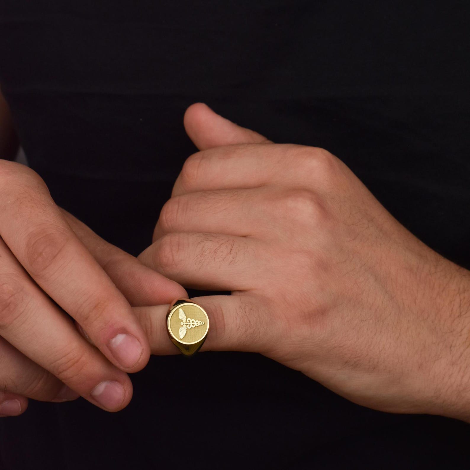 14K Gold Medical Alert ID Signet Ring, Emergency Medical Info Ring ...