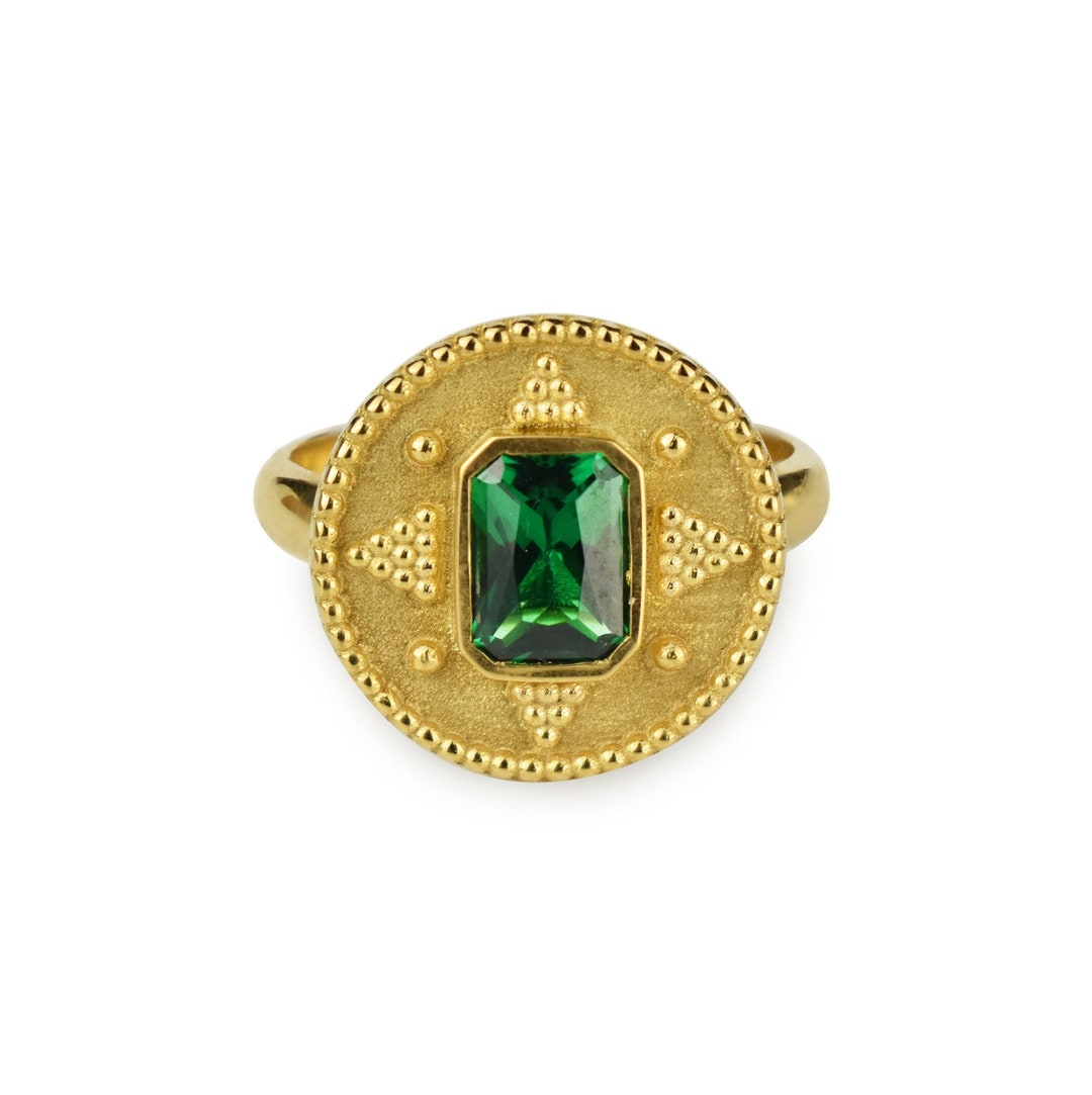 14K Gold Emerald Medieval Ring, Ancient European Ring, Etruscan Gold ...