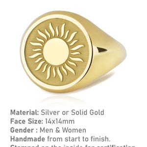 14K Solid Gold Sun Signet Ring, Sunset Signet Ring, You Are My Sunshine ...