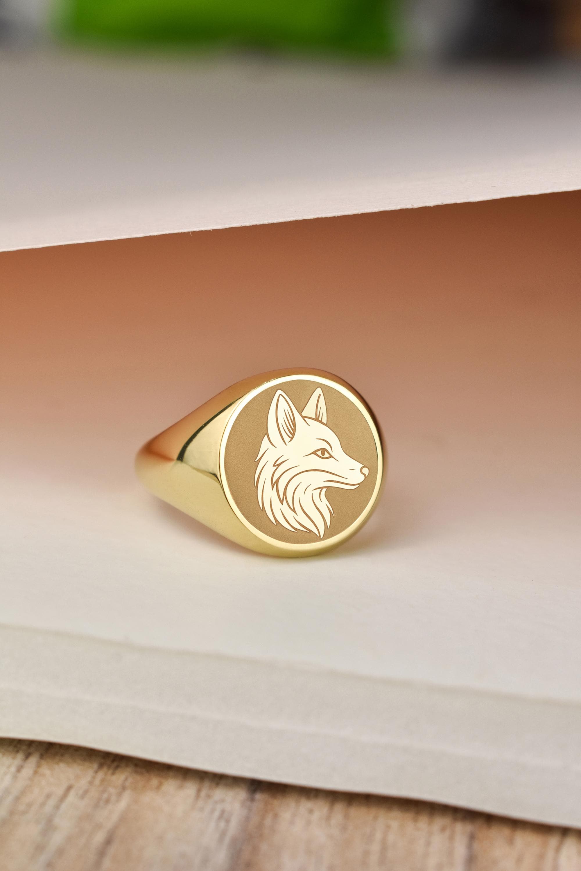 14K Solid Gold Kitsune Fox Signet Ring, Japanese Folklore Ring, Personalized Spiritual Jewelry, Intelligence Symbol Charm, Birthday Gift