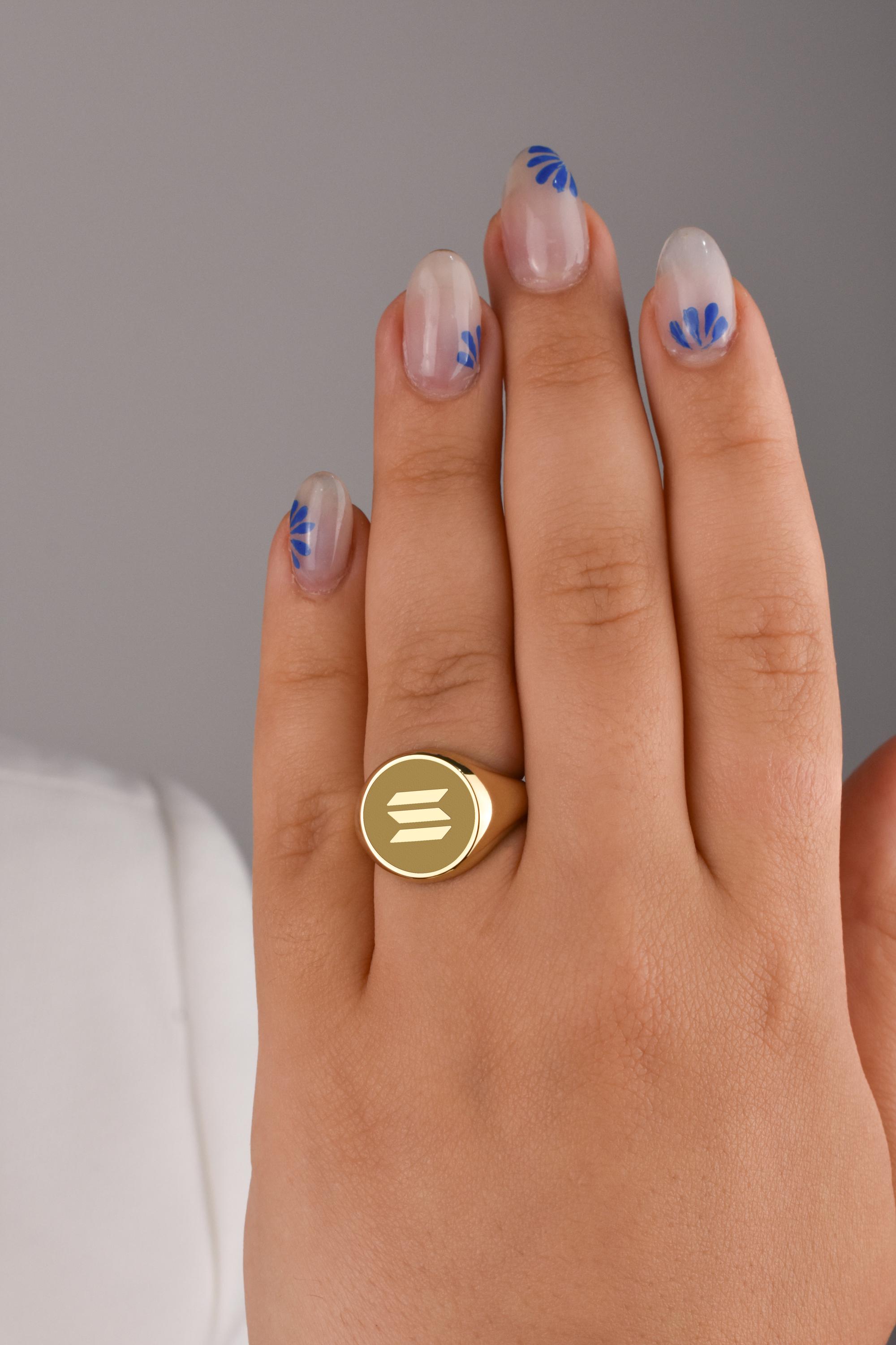 14K Gold Solana Signet Ring, Personalized Crypto Currency Signet