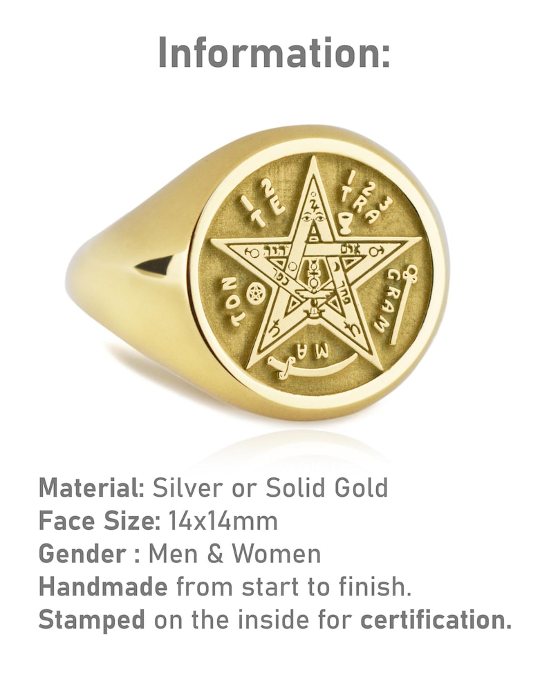 14K Solid Gold Tetragrammaton Signet Ring, Spiritual Kabbalah Ring, Gold Occult Protection Gift, Hebrew Sacred Jewelry, Solomon Seal Ring image 4