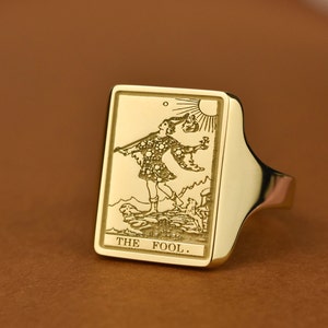 14K Gold Major Arcana Tarot-Karten-Siegelring, der Narr-Tarot-Ring, der Magier-Tarot-Kartenring, der Einsiedler-Tarot-Kartenring, Tarot-Schmuck