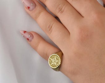 Anillo de sello de Tetragramatón en oro macizo de 14 quilates