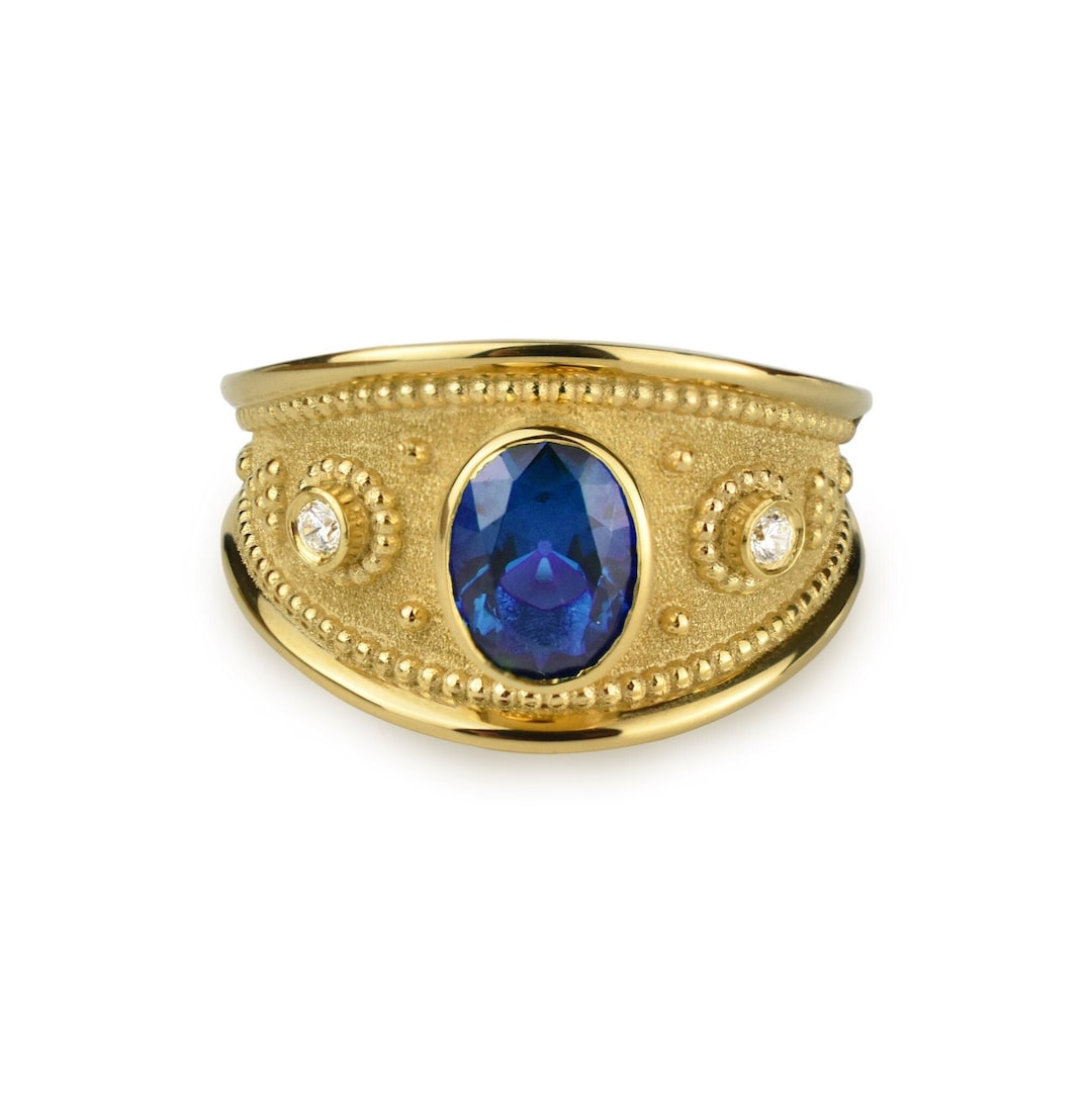 ブルーサファイア ゴールドリング 18K 18Kゴールドブルーサファイアカクテルリング（女性用）、ブルー