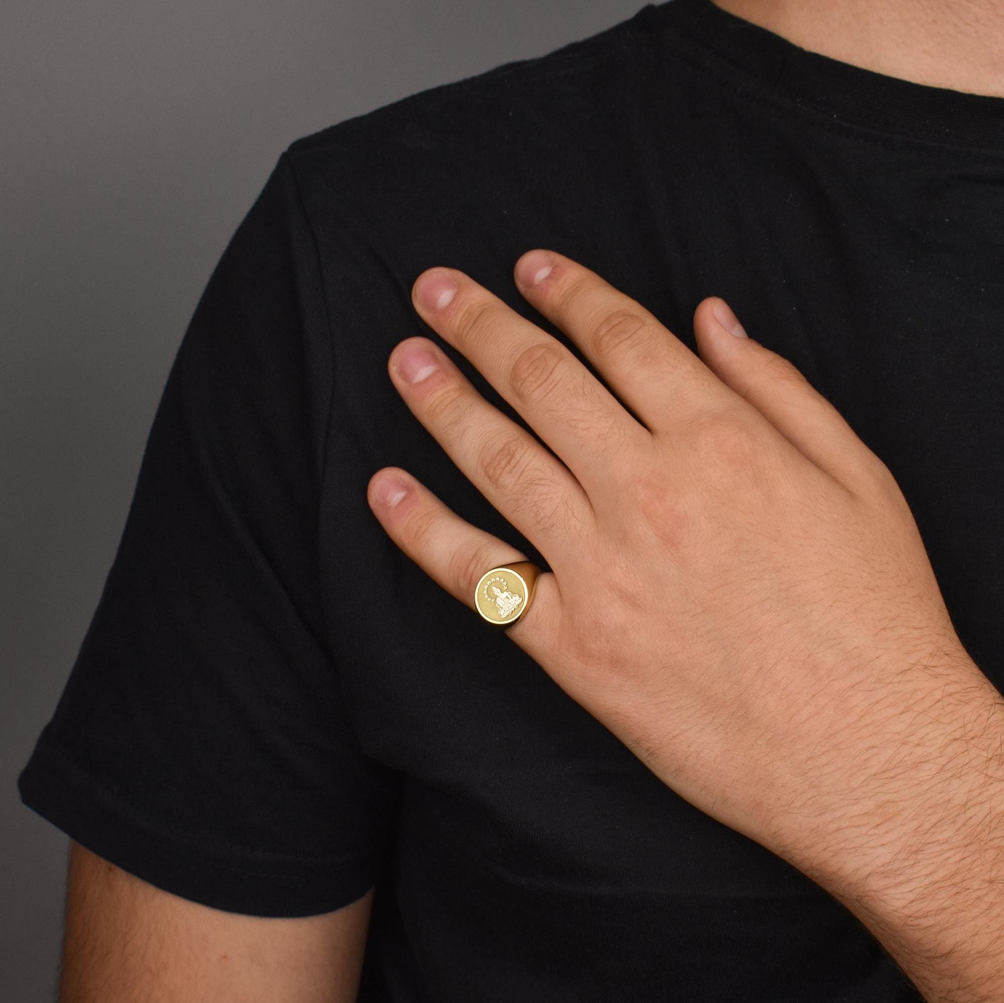 14K Gold Buddha Statue Signet Ring, Meditation Jewelry, Peaceful Zen ...