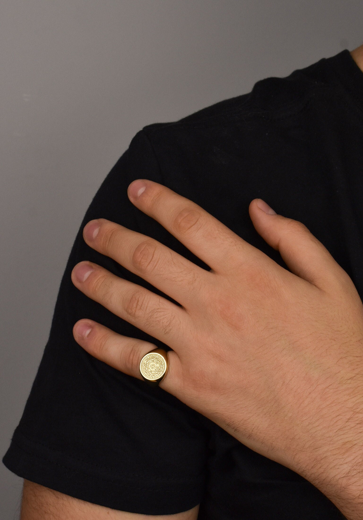 14K Gold Seal of Seven Archangels Signet Ring, Solomon Seal Ring, 7 ...