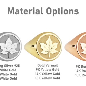 14K Gold Maple Leaf Signet Ring, Round Autumn Leaf Ring, Maple Leaf ...