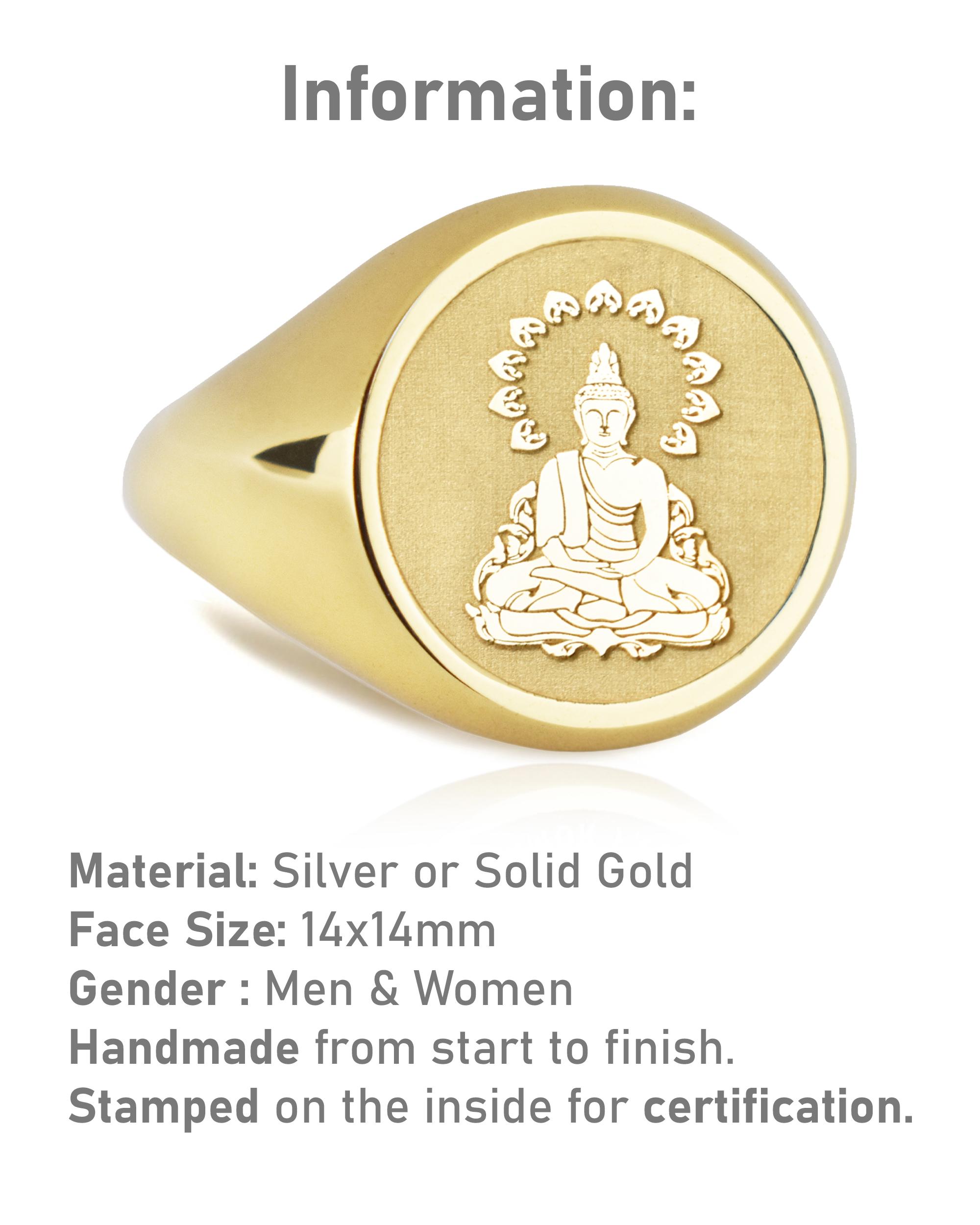 14K Gold Buddha Statue Signet Ring, Meditation Jewelry, Peaceful Zen ...