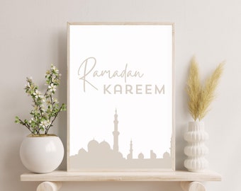 Ramadan Wall Art Print, Ramadan Kareem Digital Download, Minimalist Islamic Decor, Eid Mubarak Poster, Ramadan Mubarak Crescent Moon & Star