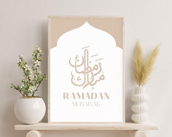 Ramadan Wall Art Print, Ramadan Kareem Digital Download, Minimalist Islamic Decor, Eid Mubarak Poster, Ramadan Mubarak Crescent Moon & Star