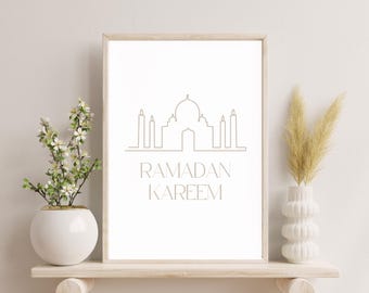 Ramadan Wall Art Print, Ramadan Kareem Digital Download, Minimalist Islamic Decor, Eid Mubarak Poster, Ramadan Mubarak Crescent Moon & Star
