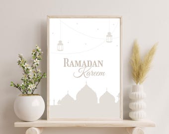 Ramadan Wall Art Print, Ramadan Kareem Digital Download, Minimalist Islamic Decor, Eid Mubarak Poster, Ramadan Mubarak Crescent Moon & Star