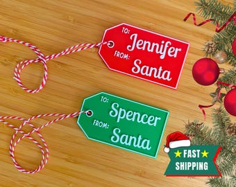 Etiquetas de regalo personalizadas de Papá Noel, etiquetas navideñas impresas en 3D, reutilizables