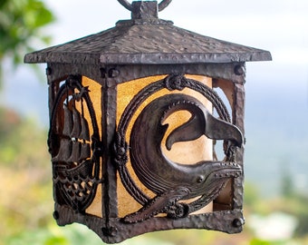 Large Rustic Lantern | Antique Wrought Iron Look | Hanging Lantern | Rustic Outdoor Lantern | Garden Lantern | Warm Light Electric or Solar