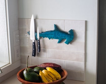 Blue Hammerhead Shark Magnetic Knife Holder | Magnetic Knife Block | Wall Mount Magnetic Knife Magnet | Unique Magnetic Knife Block