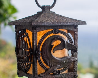 Large Rustic Lantern | Antique Wrought Iron Look | Hanging Lantern | Rustic Outdoor Lantern | Garden Lantern | Warm Light Electric or Solar