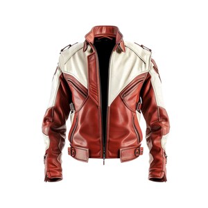 Red and White Men's Racing 100% Genuine Leather Jacket for