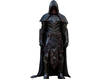 Black & Red Leather Medieval Hooded Cloak , Leather Cloak for Cosplay, Hooded Cloak Leather, Cloak for Men.