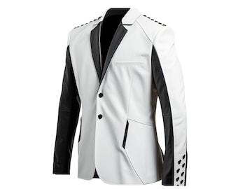 Black and White Men's 100% Genuine Leather Blazer, Handmade Leather Blazer.