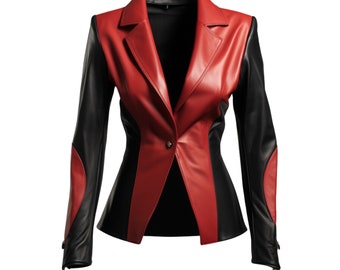 Blazer in vera pelle al 100% da uomo nero e rosso, blazer in pelle fatto a mano.