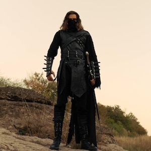 Handmade Black Leather Hooded Cloak with Armour, Leather Viking Armour for Cosplay, Medieval Hooded Cloak Leather, Cloak for Men