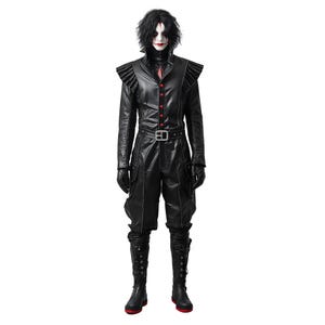 Black Leather Gothic Clown Suit - Jester Costume for Halloween - Scary Terrifier Victorian Gothic Clown Suit - Leather Joker Jumpsuit Outfit