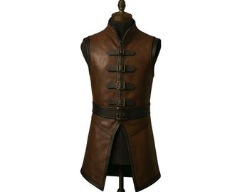 Medieval Brown Leather Jerkin Ren Faire Leather Vest with Buckle Straps Medieval Viking Jerkin Renaissance Fantasy Vest for Cosplay Costumes