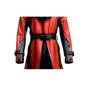 Trench-coat noir et rouge pour homme 100 % manteau en cuir véritable pour homme, long manteau streetwear image 2