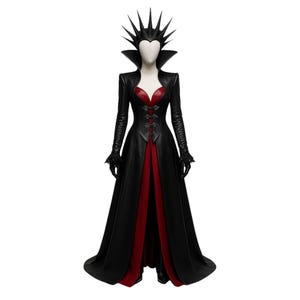 Custom Leather Gothic Vampire Queen Dress - Gothic Leather Bodice Long Coat - Evil Queen Gown Cosplay - Renaissance Faire Witch Costume