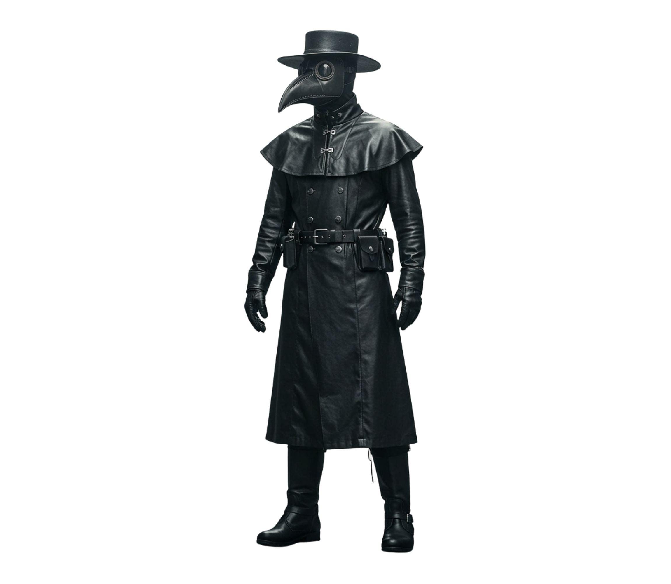 セット ドクロ　髑髏　エプロン　アームウォーマー　カチューシャ　ハロウィン　仮装 Genuine Leather Plague Doctor Costume | Gothic Long Coat, Mask