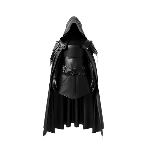 Pure Black Leather Medieval Hooded Cloak , Leather Cloak for Cosplay, Hooded Cloak Leather, Cloak for Men.