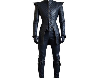 Handmade Quilted Leather Doublet & Pants - Renaissance Leather Doublet Costume For Cosplay - Medieval Prince or Pirate LARP Costume