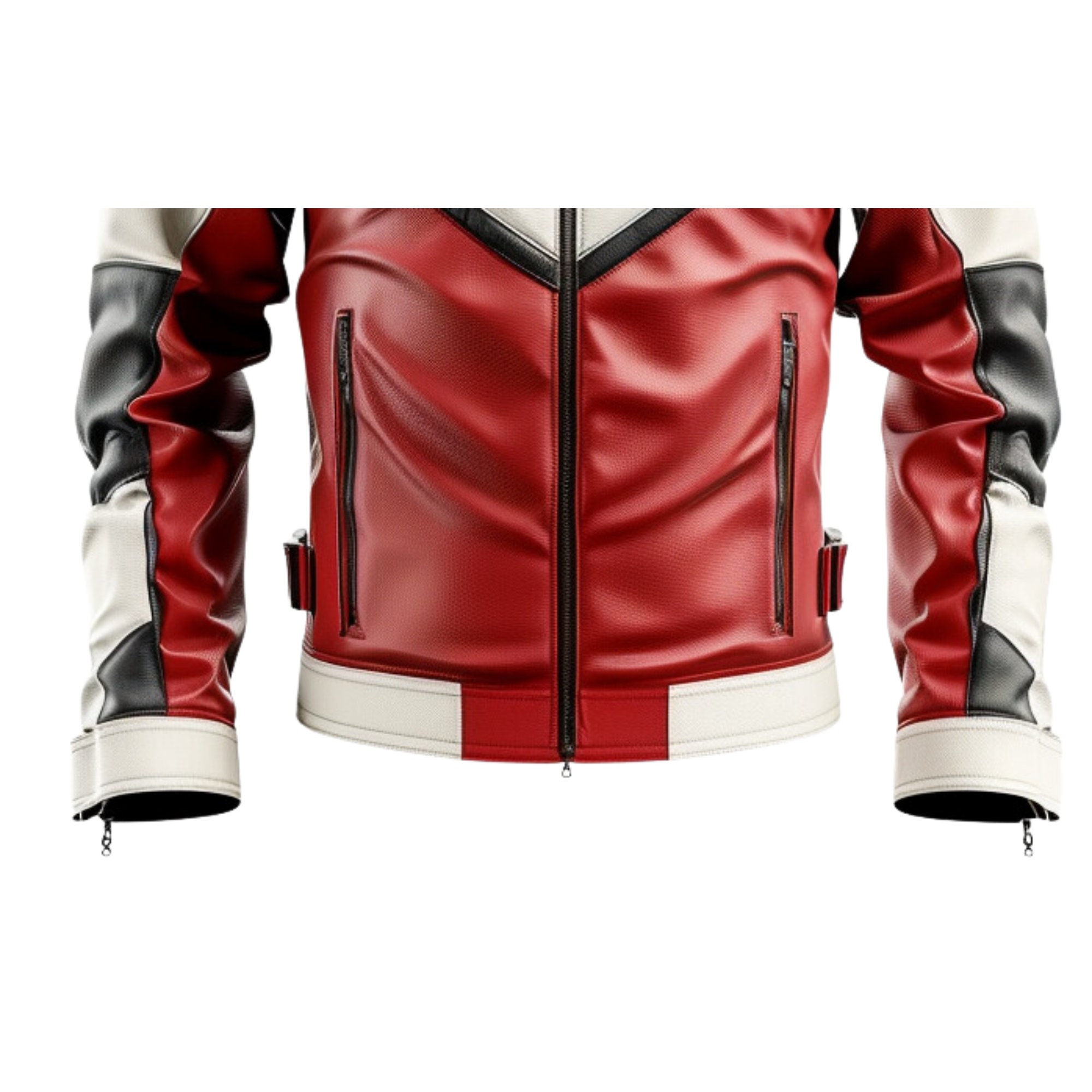 Red and White Men's Racing 100% Genuine Leather Jacket for