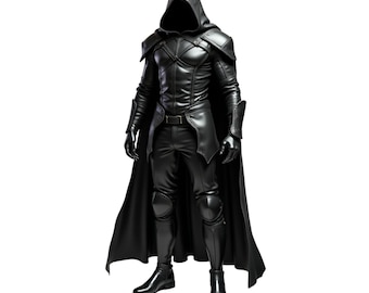 Black Leather Medieval Armour Cloak - Hooded Viking Cloak Costume For Cosplay - Medieval Armor LARP Festival Outfit - Leather Knight Armor