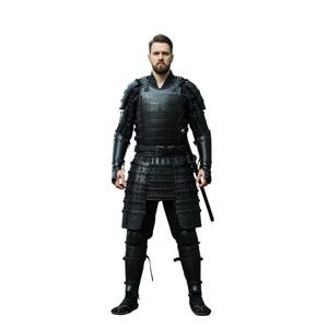 Armadura de samurái de cuero negro - Armadura medieval para cosplay LARP - Armadura de caballero de cuero - Disfraz de guerrero para cosplay - Traje táctico
