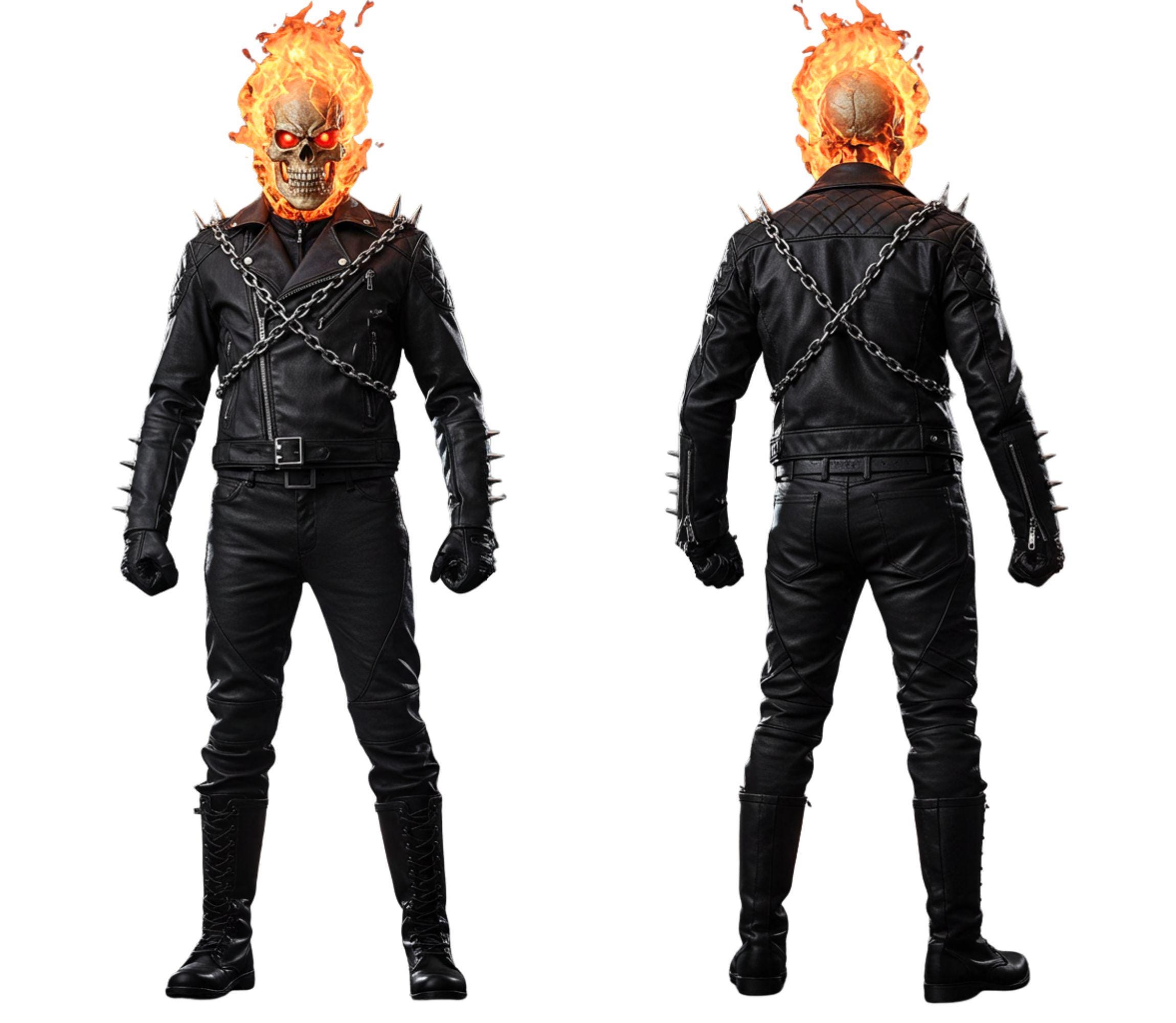 Ghost Rider Inspired Leather Biker Costume | Flame Skull Cosplay Set ...