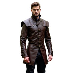 Full Sleeves Viking Leather Jerkin - Renaissance Vest for Fantasy Cosplay - Medieval Jerkin LARP Costume - Ren Faire Leather Jacket