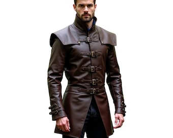 Full Sleeves Viking Leather Jerkin - Renaissance Vest for Fantasy Cosplay - Medieval Jerkin LARP Costume - Ren Faire Leather Jacket