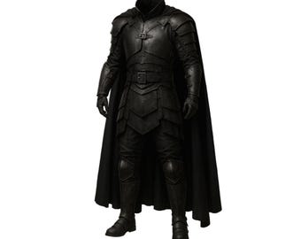 Anpassad svart fästningsläderpansarmantel - Medeltida LARP Cosplay-rustningsset - Läderriddare Vikingmantel - Medeltida kostym för Cosplay