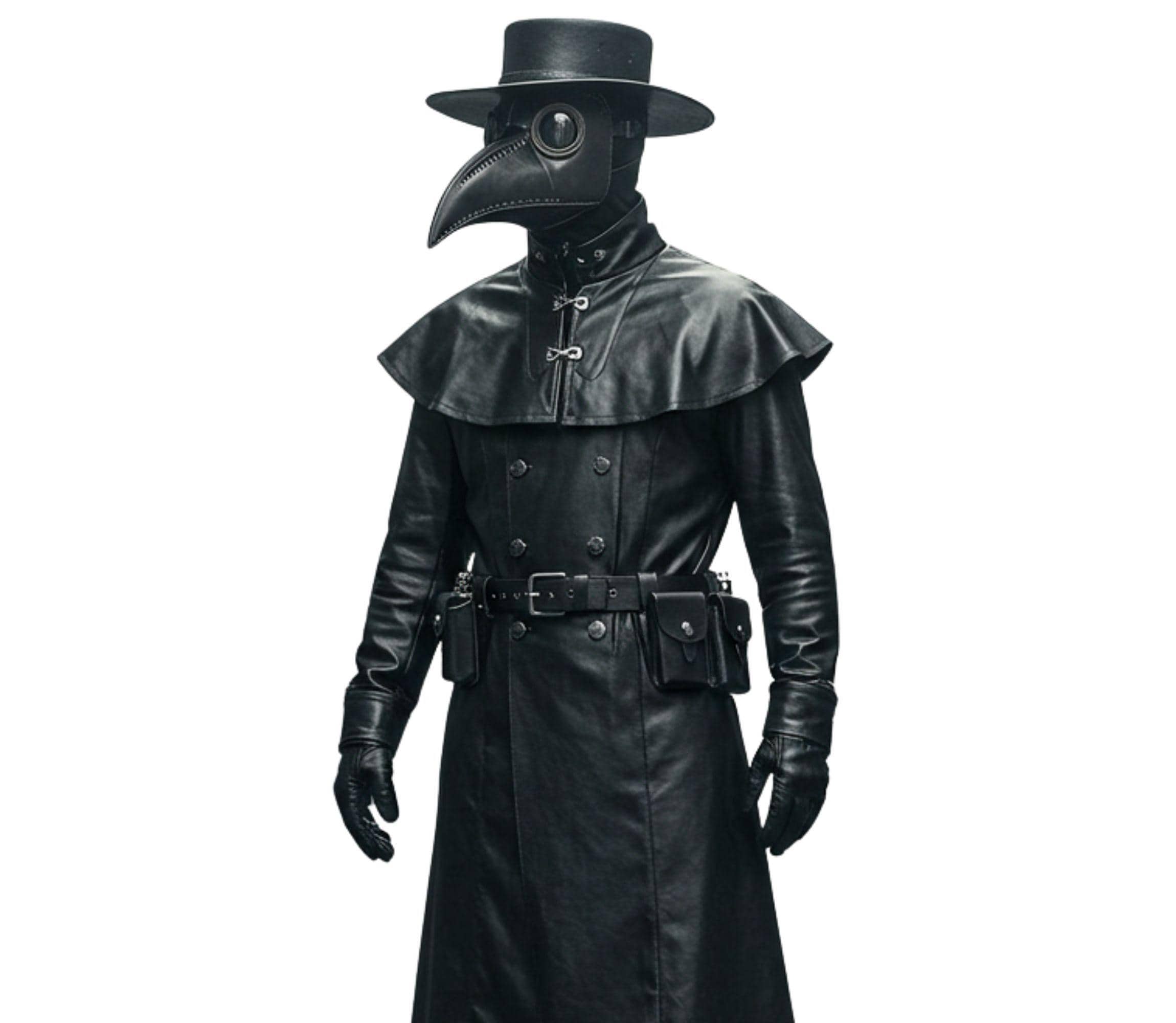 Genuine Leather Plague Doctor Costume | Gothic Long Coat, Mask