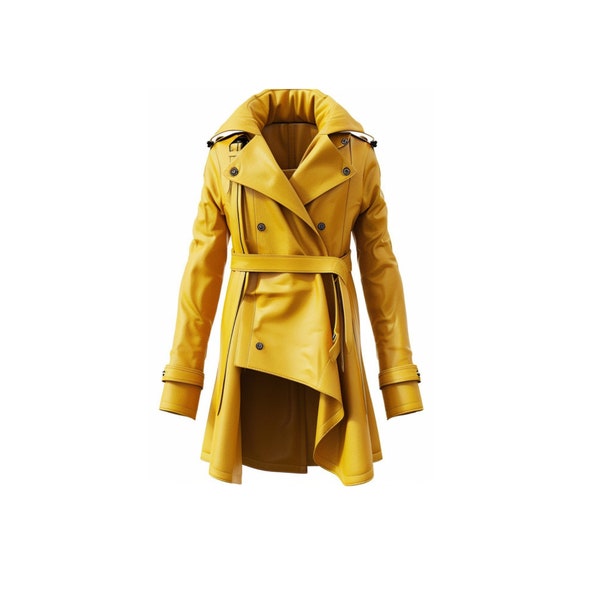 Yellow Men's Trench Coat 100% Genuine Leather Coat for Men, Streetwear Long Coat