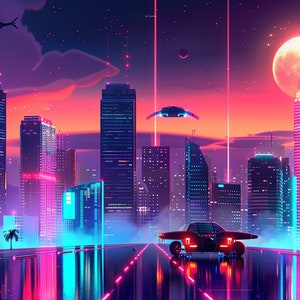 Futuristic City Wall Art Print | Sci-Fi Skyline Art Print | Cyberpunk Urban Decor