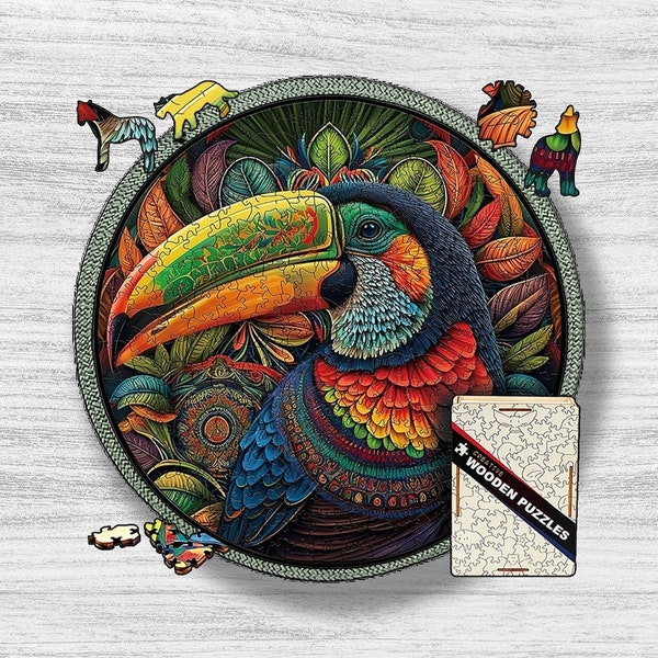 Toucan Wooden Puzzle, Mandala Animal Puzzle Gift For Kids And Adults, Wooden Toys Jigsaw Puzzle Gift, Challenging Round Irregular Puzzle